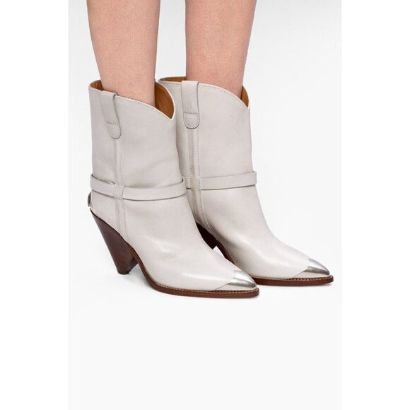 Isabel Marant Lamsy Leather Ankle Cowboy Boots 35 5 Gray New RARE - Picture 12 of 12